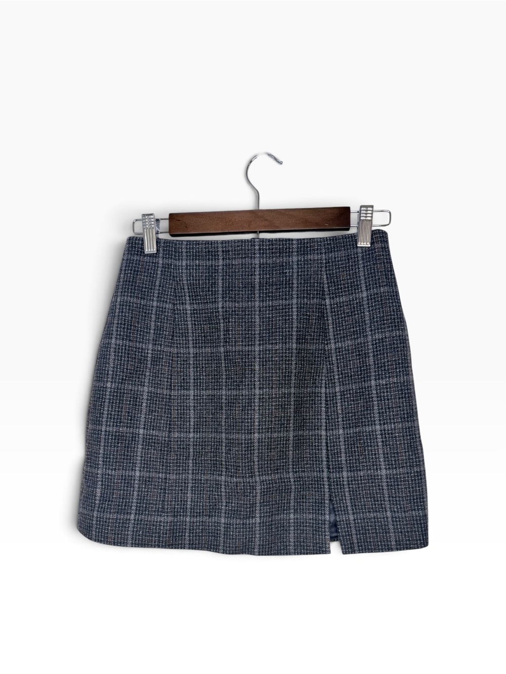 ASTR the Label Plaid Tweed Mini Skirt with Slit - Grey - Size S